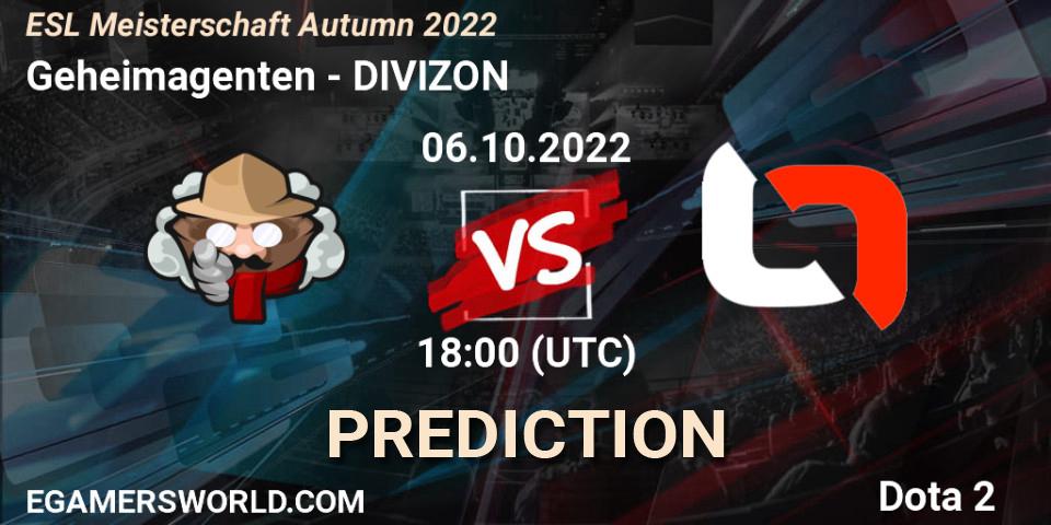 Geheimagenten contre DIVIZON : prédiction de match. 06.10.2022 at 18:00. Dota 2, ESL Meisterschaft Autumn 2022