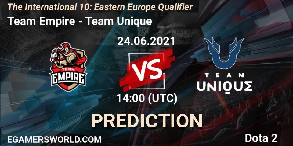Team Empire contre Team Unique : prédiction de match. 24.06.2021 at 15:45. Dota 2, The International 10: Eastern Europe Qualifier
