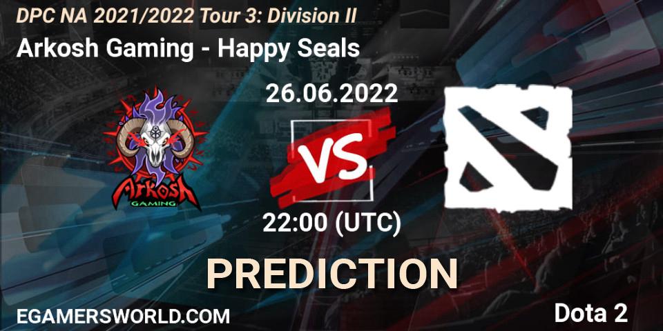 Arkosh Gaming contre Happy Seals : prédiction de match. 26.06.2022 at 22:16. Dota 2, DPC NA 2021/2022 Tour 3: Division II