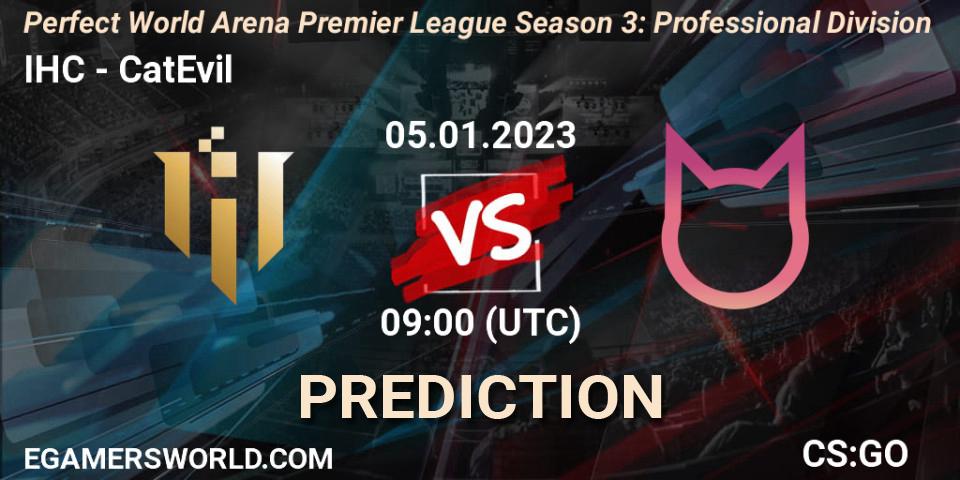 IHC contre CatEvil : prédiction de match. 05.01.23. CS2 (CS:GO), Perfect World Arena Premier League Season 3: Professional Division
