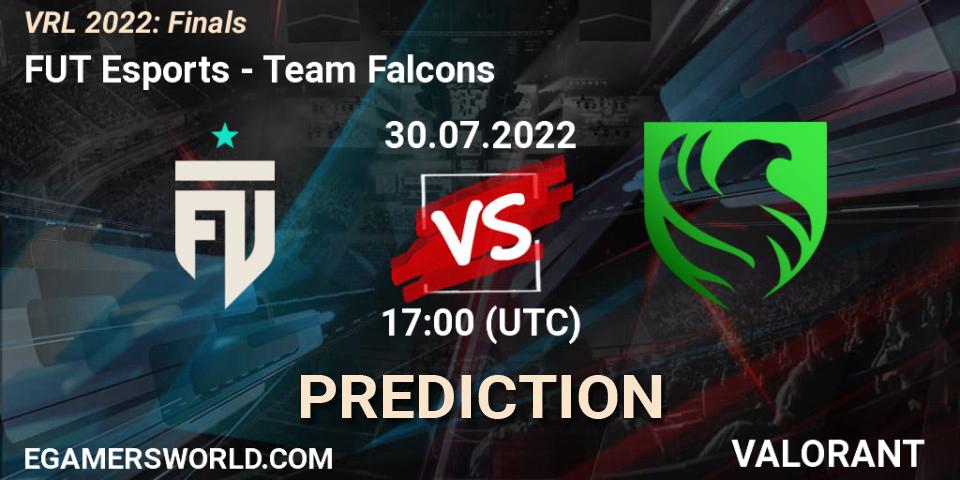 FUT Esports contre Team Falcons : prédiction de match. 30.07.2022 at 17:00. VALORANT, VRL 2022: Finals