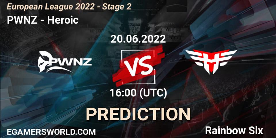 PWNZ contre Heroic : prédiction de match. 20.06.2022 at 16:00. Rainbow Six, European League 2022 - Stage 2