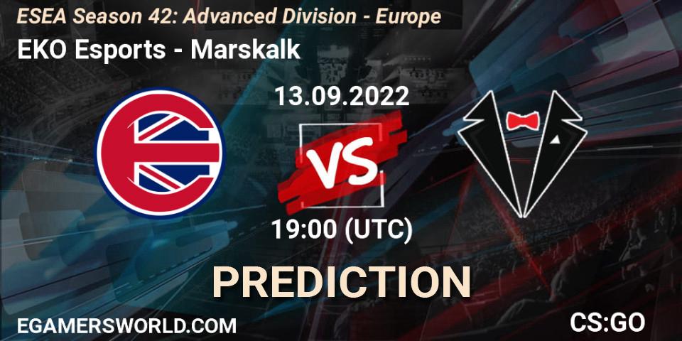 EKO Esports contre Marskalk : prédiction de match. 13.09.2022 at 19:00. Counter-Strike (CS2), ESEA Season 42: Advanced Division - Europe