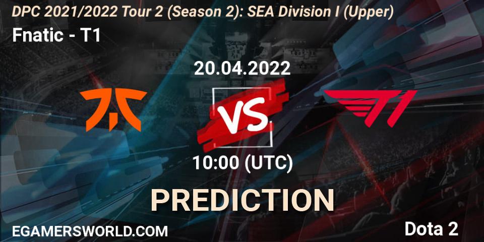 Fnatic contre T1 : prédiction de match. 20.04.2022 at 10:26. Dota 2, DPC 2021/2022 Tour 2 (Season 2): SEA Division I (Upper)