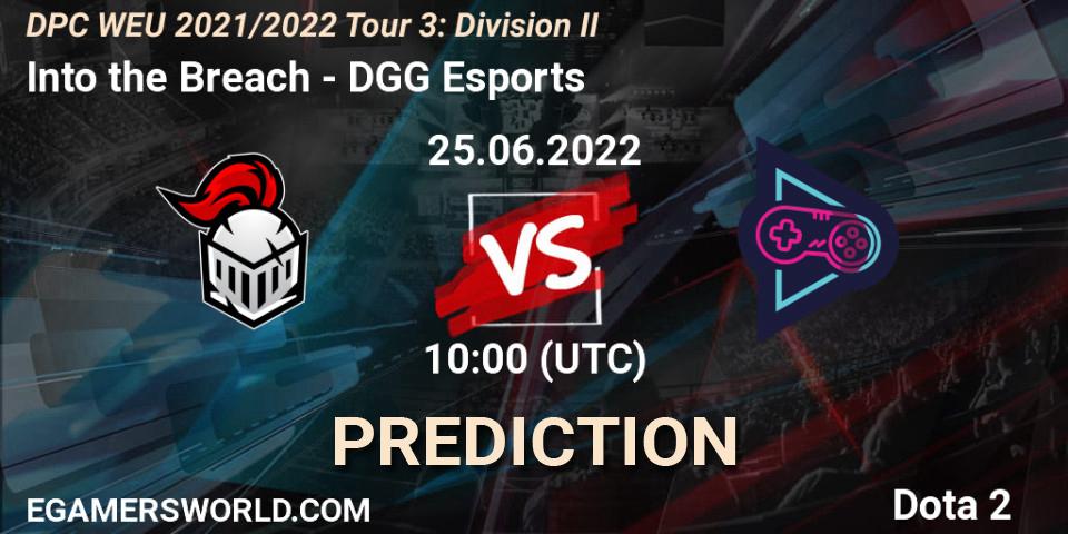 Into the Breach contre DGG Esports : prédiction de match. 25.06.2022 at 09:55. Dota 2, DPC WEU 2021/2022 Tour 3: Division II