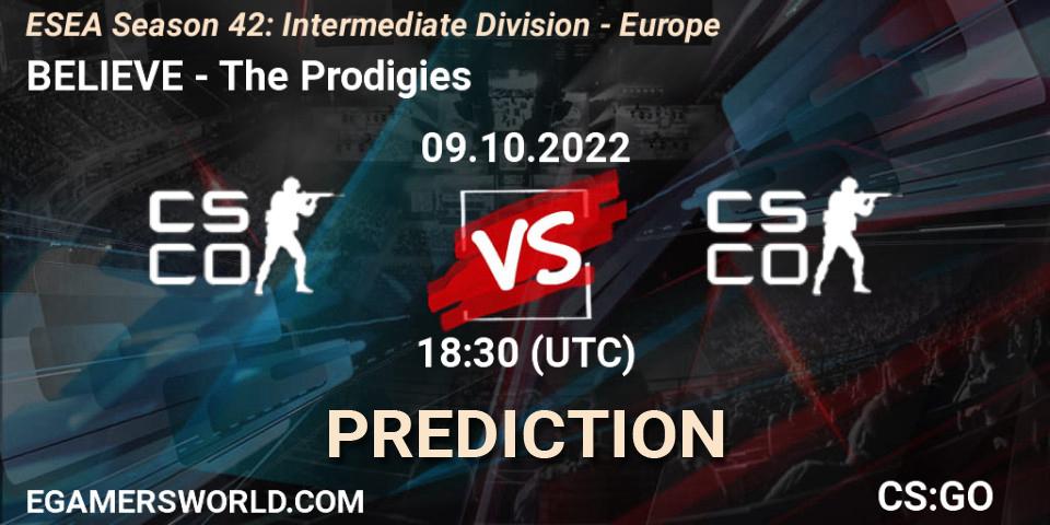 BELIEVE contre The Prodigies : prédiction de match. 10.10.2022 at 18:00. Counter-Strike (CS2), ESEA Season 42: Intermediate Division - Europe