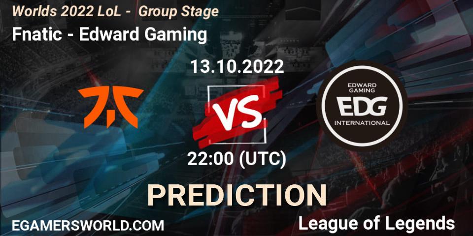 Fnatic contre Edward Gaming : prédiction de match. 13.10.2022 at 22:00. LoL, Worlds 2022 LoL - Group Stage