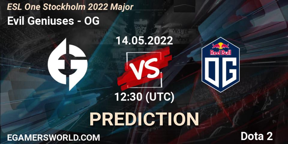 Evil Geniuses contre OG : prédiction de match. 14.05.2022 at 12:30. Dota 2, ESL One Stockholm 2022 Major