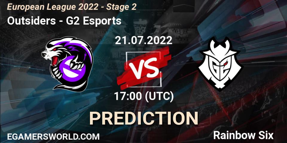Outsiders contre G2 Esports : prédiction de match. 21.07.2022 at 21:00. Rainbow Six, European League 2022 - Stage 2