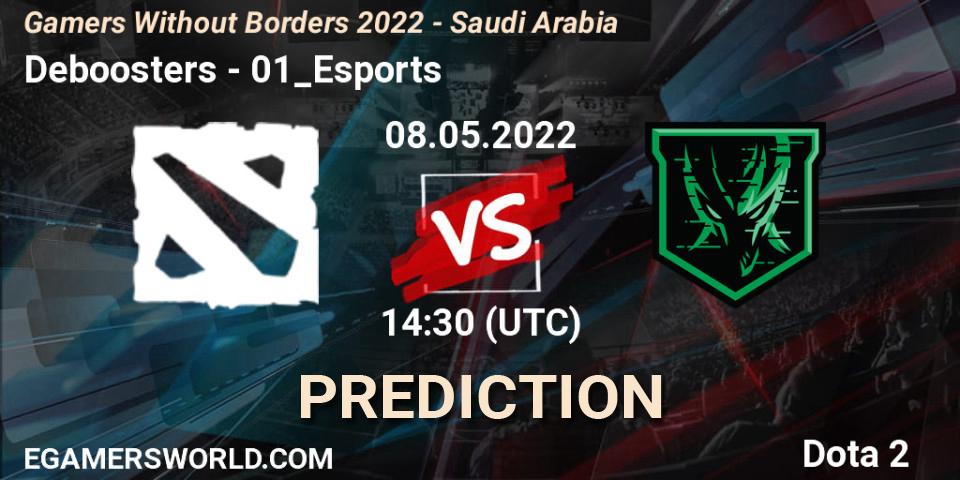 Deboosters contre 01_Esports : prédiction de match. 08.05.2022 at 14:25. Dota 2, Gamers Without Borders 2022 - Saudi Arabia