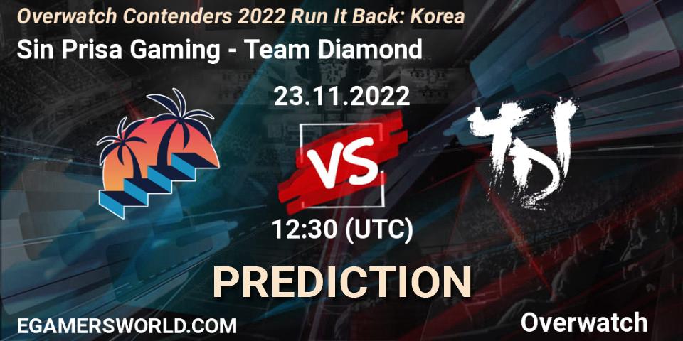 Sin Prisa Gaming contre Team Diamond : prédiction de match. 23.11.2022 at 13:30. Overwatch, Overwatch Contenders 2022 Run It Back: Korea