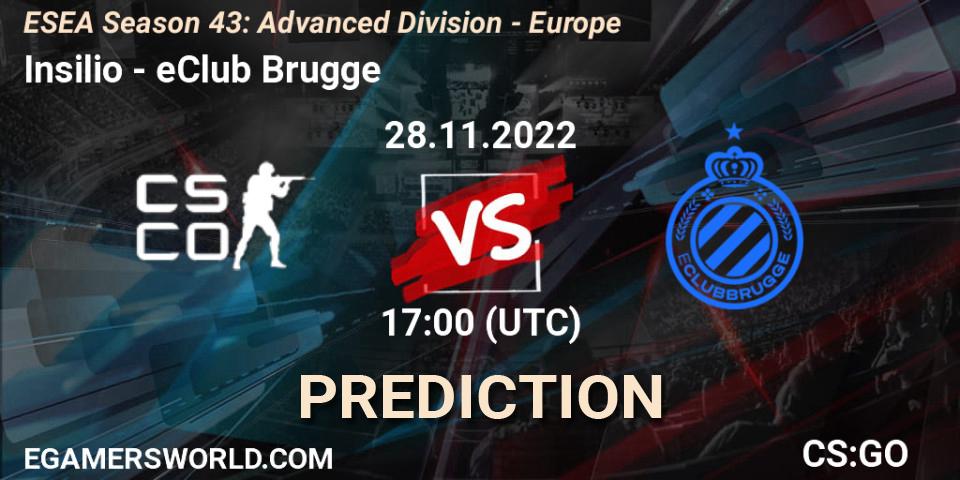 Insilio contre eClub Brugge : prédiction de match. 28.11.22. CS2 (CS:GO), ESEA Season 43: Advanced Division - Europe