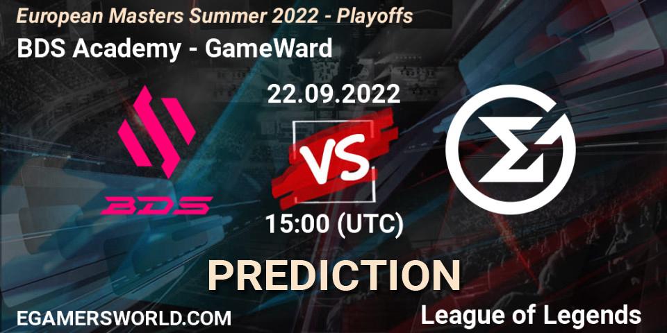 BDS Academy contre GameWard : prédiction de match. 21.09.2022 at 15:00. LoL, European Masters Summer 2022 - Playoffs