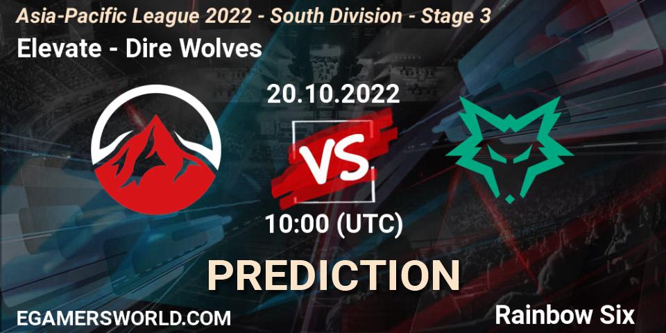 Elevate contre Dire Wolves : prédiction de match. 20.10.2022 at 10:00. Rainbow Six, Asia-Pacific League 2022 - South Division - Stage 3