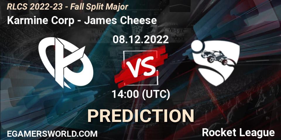 Karmine Corp contre James Cheese : prédiction de match. 08.12.2022 at 13:30. Rocket League, RLCS 2022-23 - Fall Split Major
