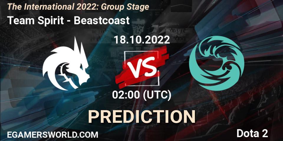 Team Spirit contre Beastcoast : prédiction de match. 18.10.2022 at 02:09. Dota 2, The International 2022: Group Stage