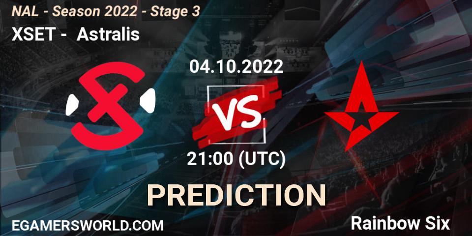 XSET contre Astralis : prédiction de match. 04.10.2022 at 21:00. Rainbow Six, NAL - Season 2022 - Stage 3