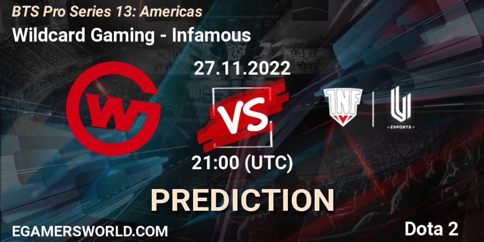 Wildcard Gaming contre Infamous : prédiction de match. 27.11.22. Dota 2, BTS Pro Series 13: Americas