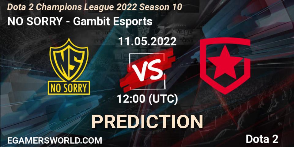 NO SORRY contre Gambit Esports : prédiction de match. 11.05.2022 at 12:01. Dota 2, Dota 2 Champions League 2022 Season 10 