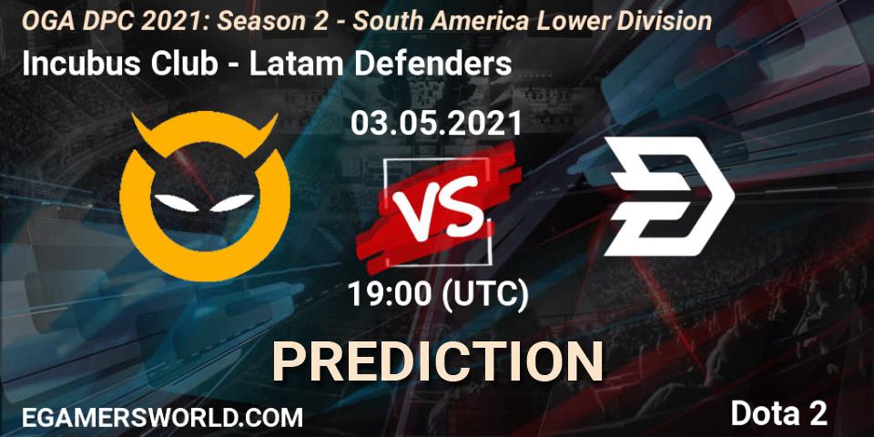 Incubus Club contre Latam Defenders : prédiction de match. 03.05.2021 at 19:01. Dota 2, OGA DPC 2021: Season 2 - South America Lower Division 