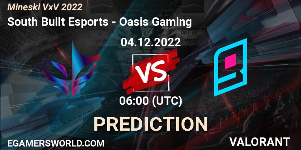 South Built Esports contre Oasis Gaming : prédiction de match. 04.12.2022 at 06:00. VALORANT, Mineski VxV 2022