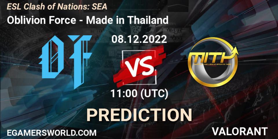 Oblivion Force contre Made in Thailand : prédiction de match. 08.12.22. VALORANT, ESL Clash of Nations: SEA