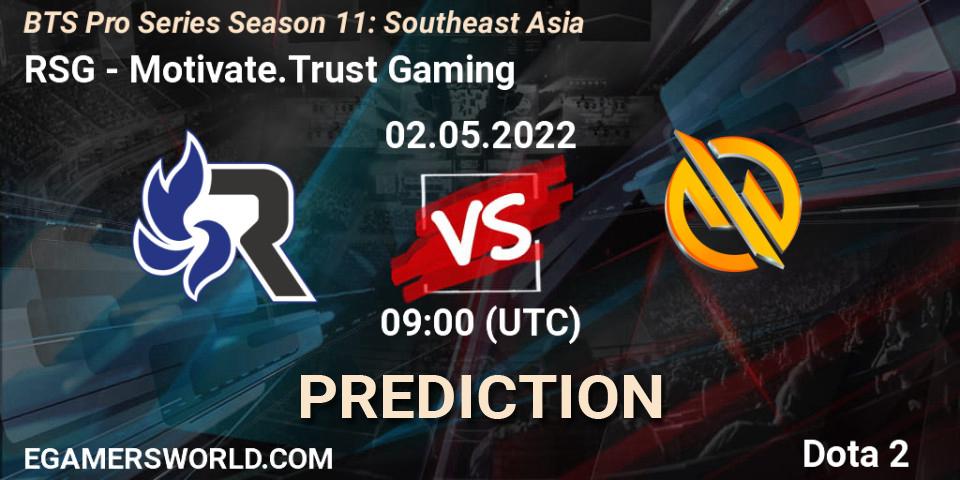 RSG contre Motivate.Trust Gaming : prédiction de match. 07.05.2022 at 09:03. Dota 2, BTS Pro Series Season 11: Southeast Asia