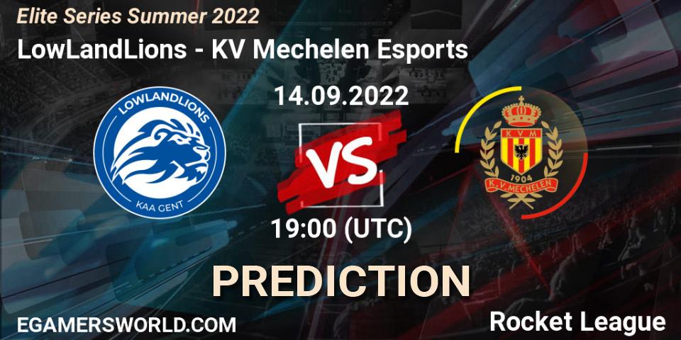 LowLandLions contre KV Mechelen Esports : prédiction de match. 14.09.2022 at 19:00. Rocket League, Elite Series Summer 2022
