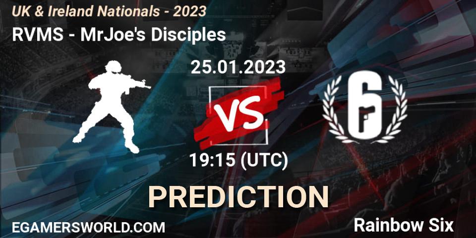 RVMS contre MrJoe's Disciples : prédiction de match. 25.01.2023 at 19:15. Rainbow Six, UK & Ireland Nationals - 2023