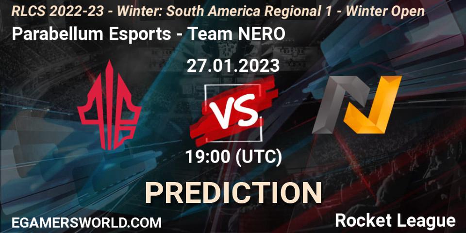 Parabellum Esports contre Team NERO : prédiction de match. 27.01.2023 at 19:00. Rocket League, RLCS 2022-23 - Winter: South America Regional 1 - Winter Open