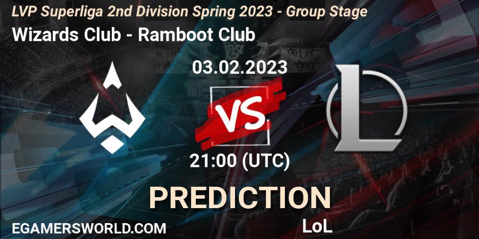 Wizards Club contre Ramboot Club : prédiction de match. 03.02.2023 at 21:00. LoL, LVP Superliga 2nd Division Spring 2023 - Group Stage