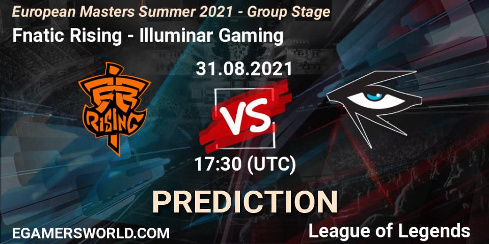 Fnatic Rising contre Illuminar Gaming : prédiction de match. 31.08.2021 at 17:30. LoL, European Masters Summer 2021 - Group Stage