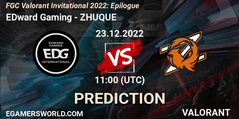 EDward Gaming contre ZHUQUE : prédiction de match. 23.12.2022 at 11:00. VALORANT, FGC Valorant Invitational 2022: Epilogue