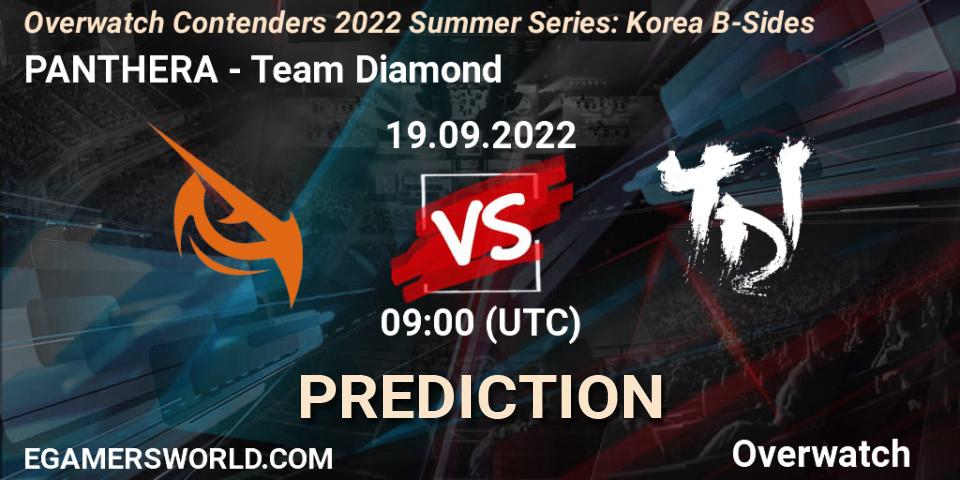 PANTHERA contre Team Diamond : prédiction de match. 19.09.2022 at 09:00. Overwatch, Overwatch Contenders 2022 Summer Series: Korea B-Sides