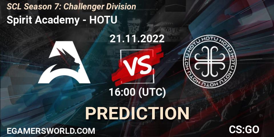 Spirit Academy contre HOTU : prédiction de match. 23.11.2022 at 11:00. Counter-Strike (CS2), SCL Season 7: Challenger Division