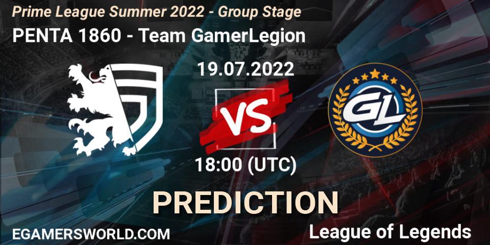 PENTA 1860 contre Team GamerLegion : prédiction de match. 19.07.2022 at 20:00. LoL, Prime League Summer 2022 - Group Stage