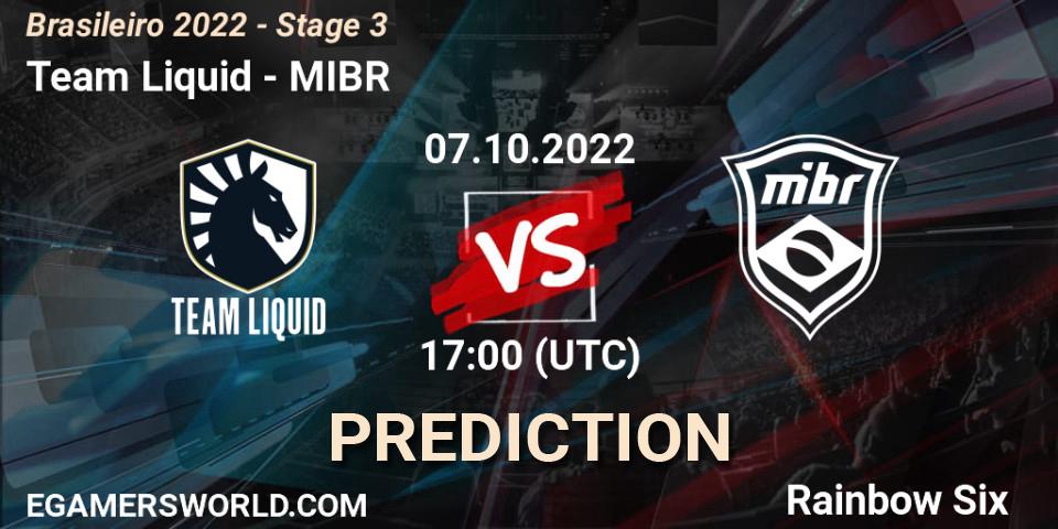 Team Liquid contre MIBR : prédiction de match. 07.10.2022 at 17:00. Rainbow Six, Brasileirão 2022 - Stage 3