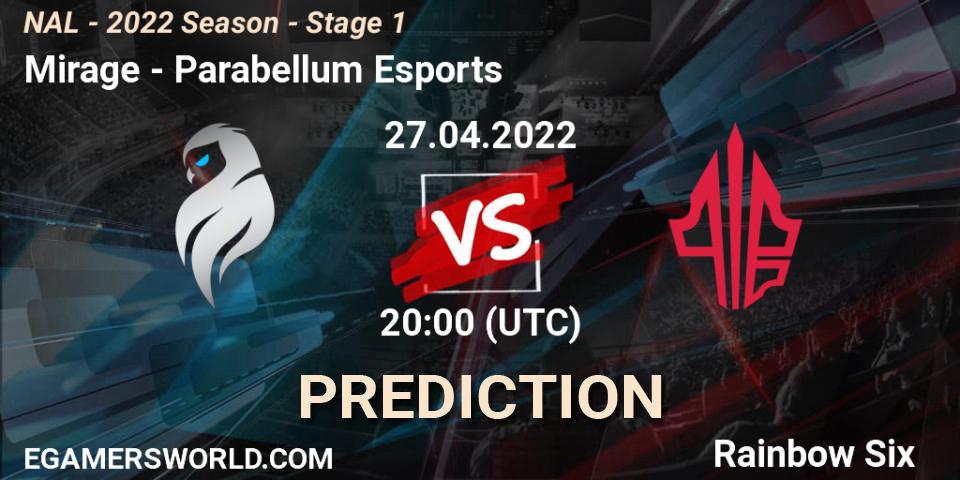 Mirage contre Parabellum Esports : prédiction de match. 27.04.2022 at 20:00. Rainbow Six, NAL - Season 2022 - Stage 1
