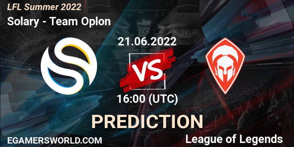 Solary contre Team Oplon : prédiction de match. 21.06.2022 at 16:00. LoL, LFL Summer 2022