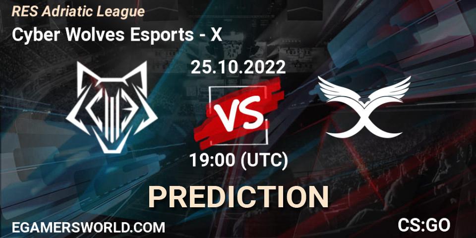 Cyber Wolves Esports contre X : prédiction de match. 25.10.2022 at 19:00. Counter-Strike (CS2), RES Adriatic League