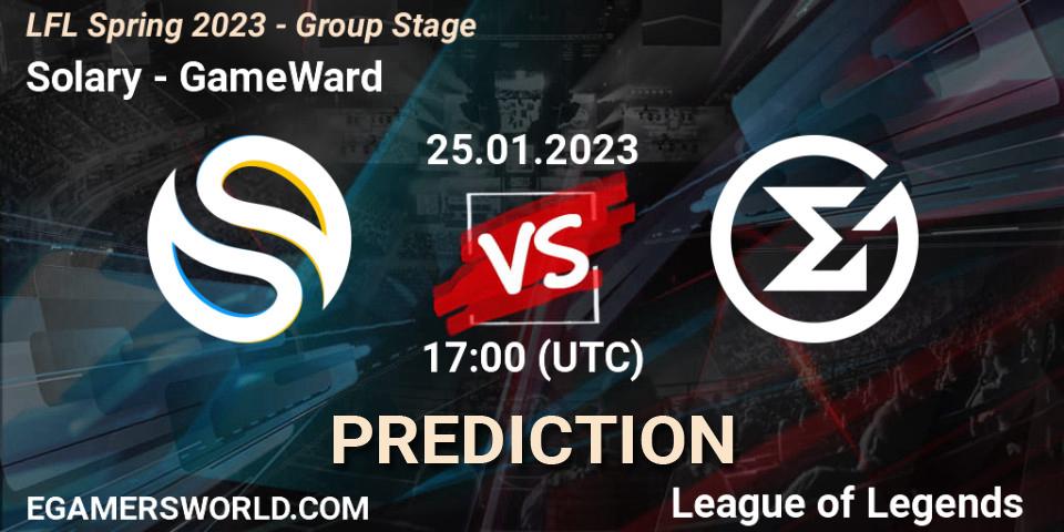 Solary contre GameWard : prédiction de match. 25.01.2023 at 17:00. LoL, LFL Spring 2023 - Group Stage