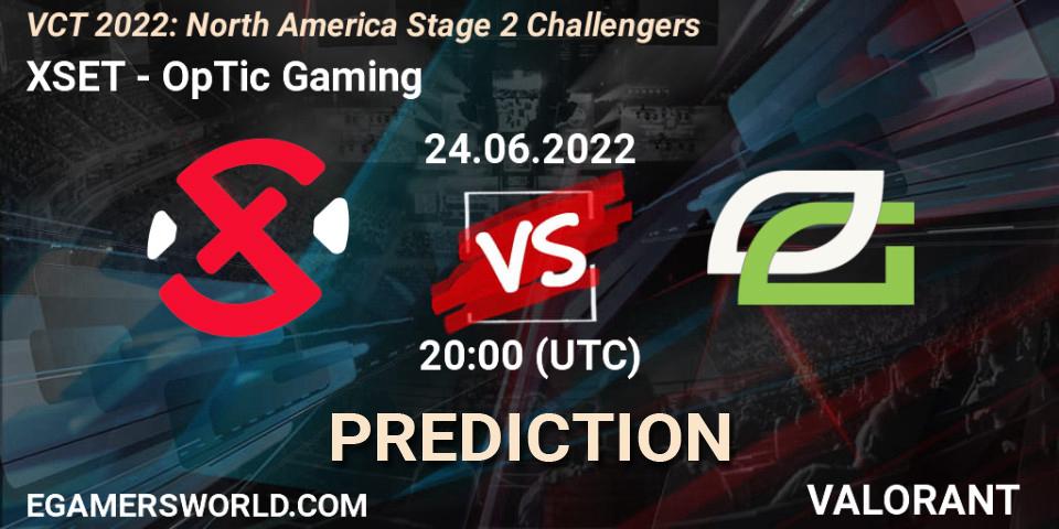 XSET contre OpTic Gaming : prédiction de match. 24.06.2022 at 20:15. VALORANT, VCT 2022: North America Stage 2 Challengers