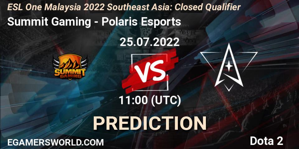 Summit Gaming contre Polaris Esports : prédiction de match. 25.07.2022 at 11:04. Dota 2, ESL One Malaysia 2022 Southeast Asia: Closed Qualifier