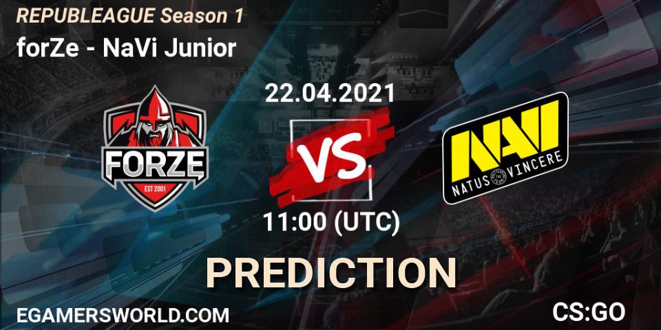 forZe contre NaVi Junior : prédiction de match. 22.04.2021 at 11:00. Counter-Strike (CS2), REPUBLEAGUE Season 1
