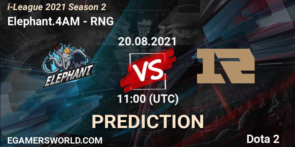 Elephant.4AM contre RNG : prédiction de match. 20.08.2021 at 11:04. Dota 2, i-League 2021 Season 2