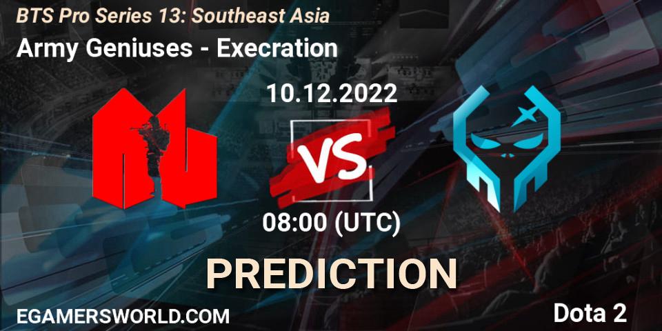 Army Geniuses contre Execration : prédiction de match. 10.12.2022 at 08:02. Dota 2, BTS Pro Series 13: Southeast Asia