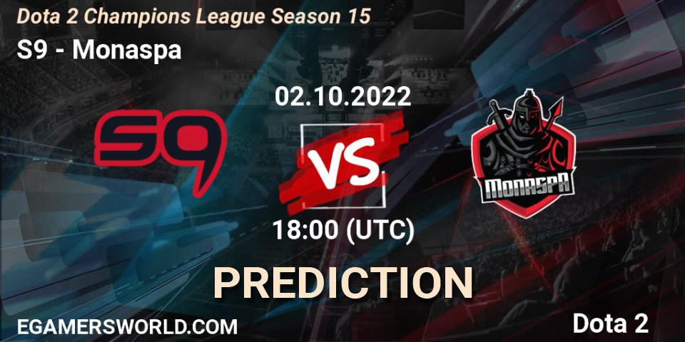 S9 contre Monaspa : prédiction de match. 02.10.2022 at 18:01. Dota 2, Dota 2 Champions League Season 15