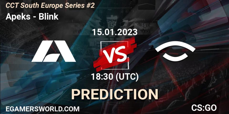 Apeks contre Blink : prédiction de match. 15.01.2023 at 19:00. Counter-Strike (CS2), CCT South Europe Series #2