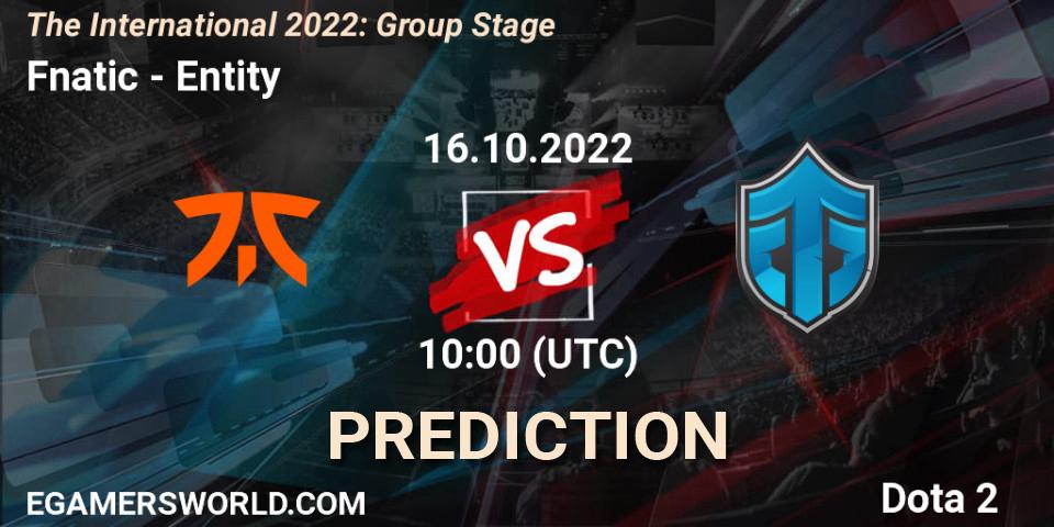 Fnatic contre Entity : prédiction de match. 16.10.2022 at 11:21. Dota 2, The International 2022: Group Stage