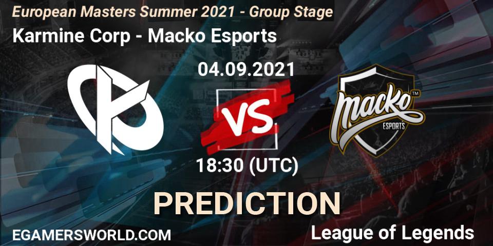 Karmine Corp contre Macko Esports : prédiction de match. 04.09.2021 at 18:30. LoL, European Masters Summer 2021 - Group Stage